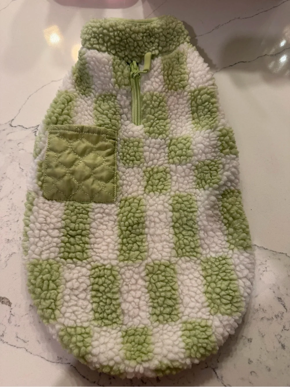 Like New Excellent Condition Green Checkered Sherpa Dog Jacket Size Small